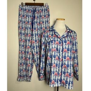 Jayes Studio Womens Classic Cotton Pajama Set XS Blue White Chinoiserie Print